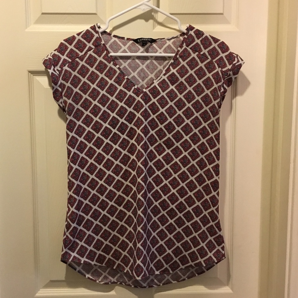 🎈Express Red and White Patterned Blouse, Size S